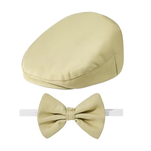 American Trends Baby Boy Newsboy Cap 2 Pack with Bow Tie - color: Khaki, size: 1-2T