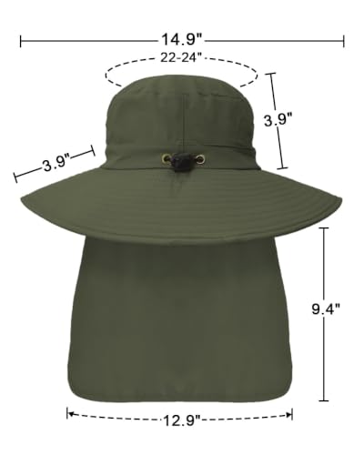 Outdoor Sun Hats with Stowable Neck Flap for Men Women UPF 50+ Mesh Summer Bucket Hat Wide Brim for Fishing Safari Hiking - color: Army Green