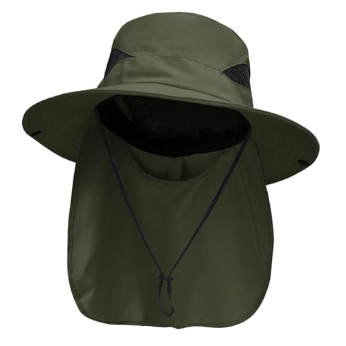 NPJY Sun Fishing Hats with Neck Flap for Men Women UV Sun Protection - color: Pure Green(with Neck Flap)