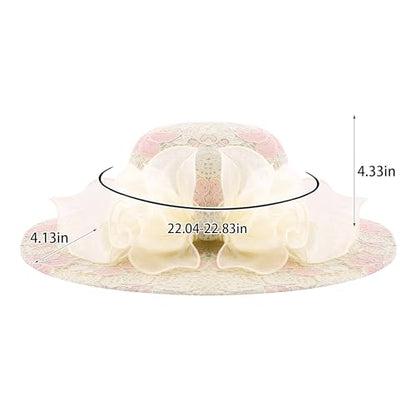 Haoohu Women's Church Derby Hat Wide Brim Bow Bucket Hat Wedding Dress Hat Fascinator Bridal Tea Party Hat - color: 03966beige