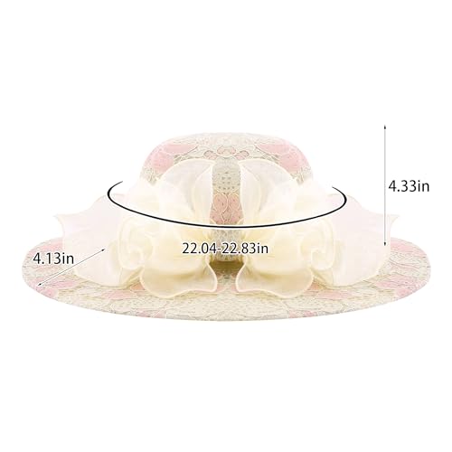 Haoohu Women's Church Derby Hat Wide Brim Bow Bucket Hat Wedding Dress Hat Fascinator Bridal Tea Party Hat - color: 03966beige