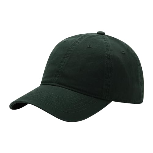 Washed Baseball Cap - Vintage Cotton Dad Hat Adjustable Unisex - color: Dark Green