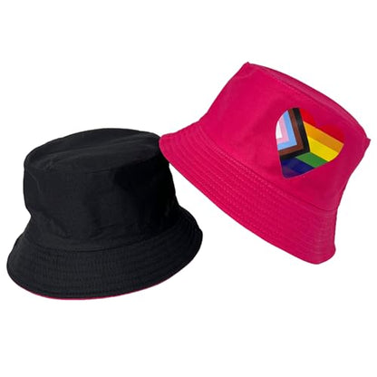 Pride Unisex Bucket Hat Reversible Double-Side-Wear Packable for Travel, Outdoors, and Beach - color: Pink Progress Pride Heart