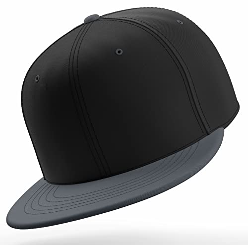 Daxton Classic Blank Snapback Flat Bill Visor Hat Cap One Size Adjustable Back - color: Black Charcoal