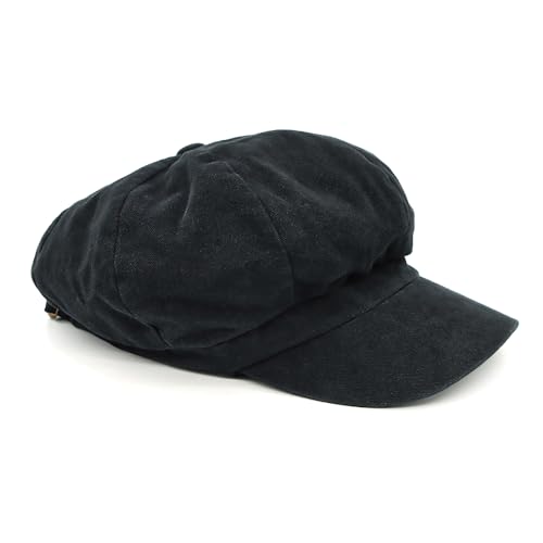 WITHMOONS Plain Baker Boy Hat Twill Cotton Beret Cap Newsboy Hat Washed Adjustable JDG1582 - color: Black