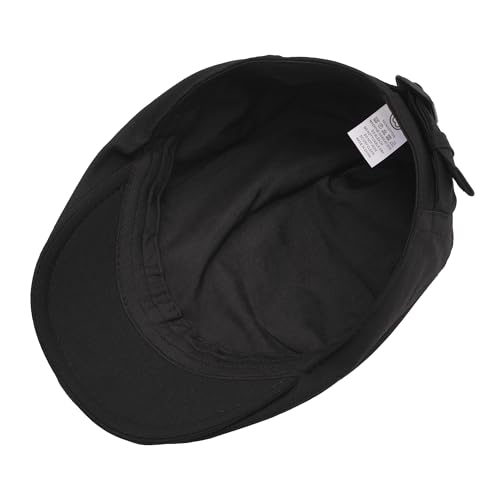 ZLYC Men Cotton Flat Cap Summer Scally Newsboy Beret Driver Hat - color: Button Decor Black