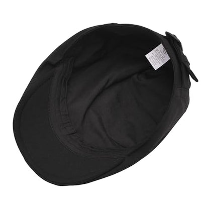 ZLYC Men Cotton Flat Cap Summer Scally Newsboy Beret Driver Hat - color: Button Decor Black