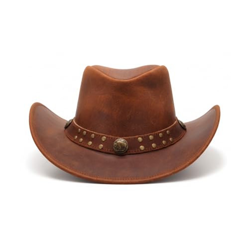 RESISTANCE Premium Australian Style Leather Cowboy Hat | Shapeable Outback Hat for Men and Women - color: Reddish Brown, size: Small