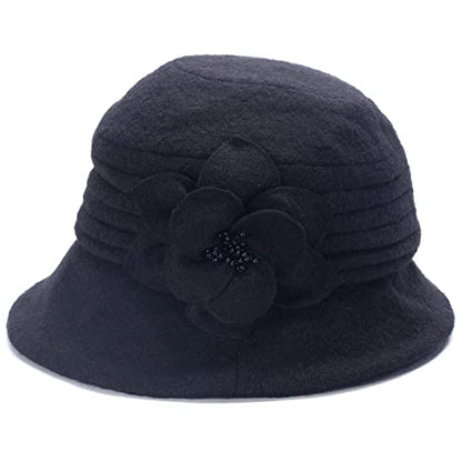 Lawliet Womens 1920s Winter Wool Cap Beret Beanie Cloche Bucket Hat A299 - color: Black