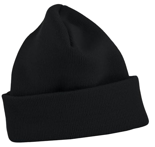 Thick Winter Beanie for Men Women Stretchy Thermal Knit Premium Cuffed Hat Skull Cap Toboggan - color: Black