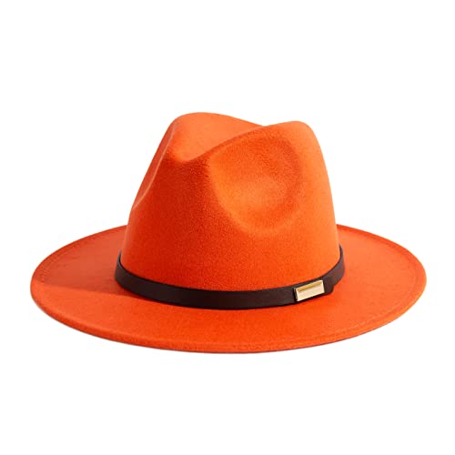 Fedora Hats for Men Wide Brim Panama Hat with Classic Belt - color: Orange