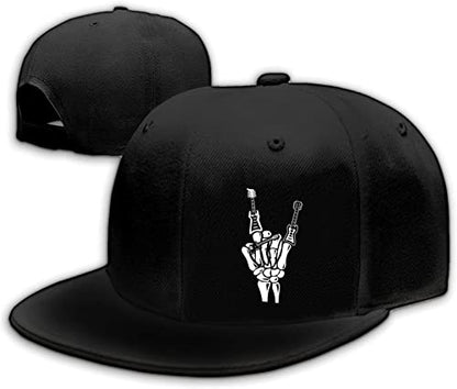 Snapback Hats for Men Flat Bill Brim Hats for Women Fitted Hat Skull Hats Cool Adults Baseball Cap Black Rock N Roll Caps - color: Finger Guitar