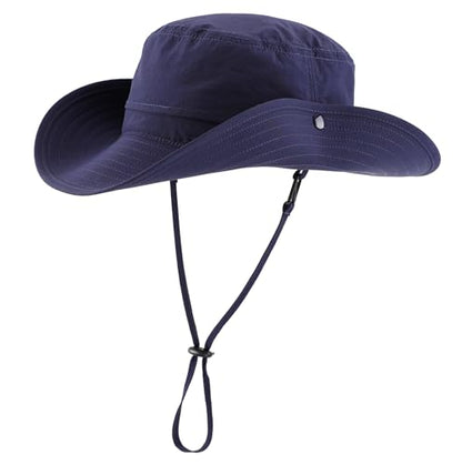 Connectyle Sun Hat for Men Women Outdoor UV Protection Safari Hat for Fishing Hiking Gardening Breathable Cowboy Hat UPF50 - color: Navy Blue