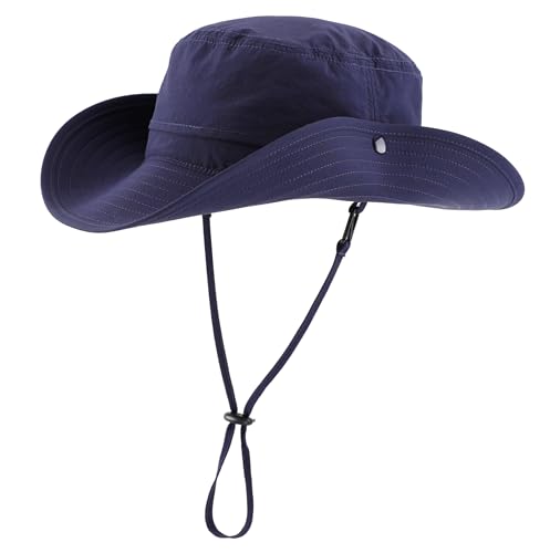 Connectyle Sun Hat for Men Women Outdoor UV Protection Safari Hat for Fishing Hiking Gardening Breathable Cowboy Hat UPF50 - color: Navy Blue
