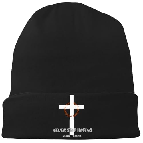 Black Knit Beanie Hat for Men Bear Classic Adult Beanie Cap Winter Warm Knitted Hat for Men Women Skull Hip Hop Cap for Men - color: Cross & Thorn