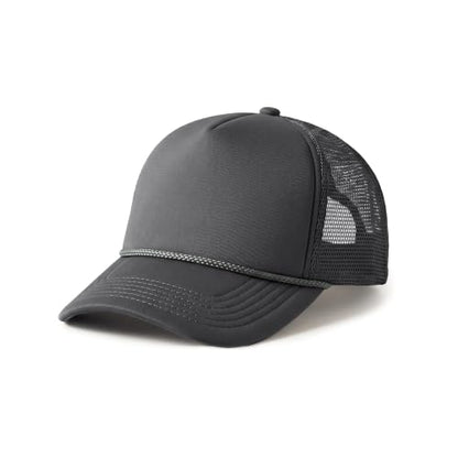 CHOK.LIDS Blank Foam Trucker Hat, Retro Mesh Rope Snapback Cap, Men Women - color: Curved Brim (Charcoal)