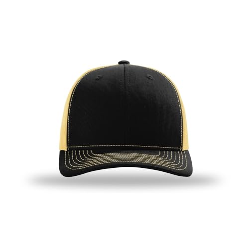 Richardson 112 Classic Six-Panel Adjustable Snapback Trucker Cap - color: Black/Vegas Gold