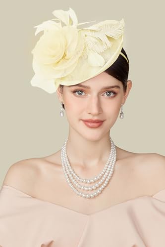 BABEYOND Fascinators Hats for Women Tea Party Mesh Flower Pillbox Derby Hat - color: Beige