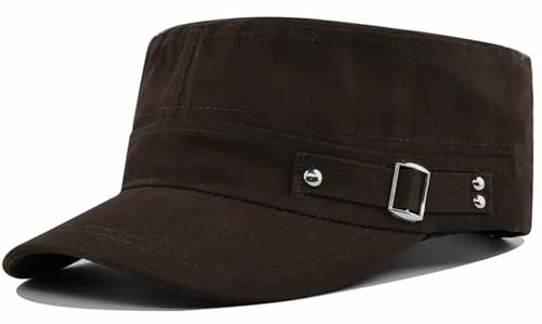 Army Cadet Cap for Men Women Military Flat Top Cap Baseball Caps - color: Coffee