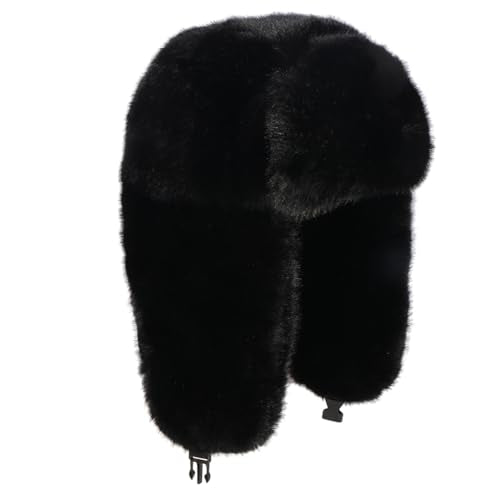 TZ Promise Men Women Winter Fuzzy Fluffy Solid Trapper Hats Windproof Hood Russian Trooper Warm Ear Flaps Cold Weather - color: Black