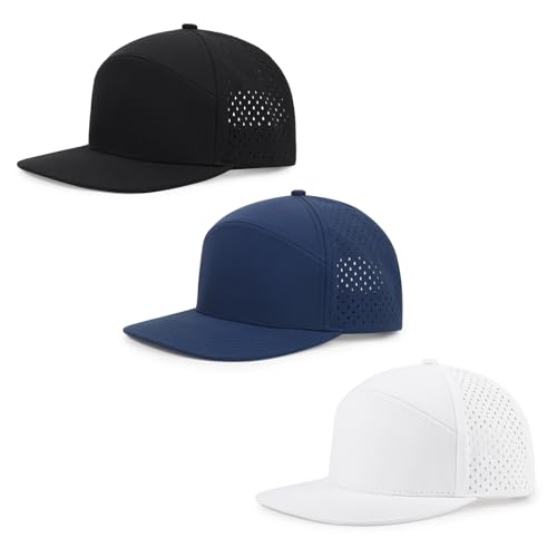 Quick Dry Baseball Cap Flat Brim Snapback Golf Hat for Men Women - color: Black+white+navy