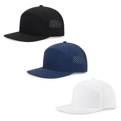 Quick Dry Baseball Cap Flat Brim Snapback Golf Hat for Men Women - color: Black+white+navy