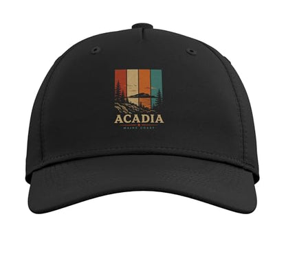 Acadia Maine Coast National Park Hiking Camping Outdoor Adjustable Baseball Hat - color: Black