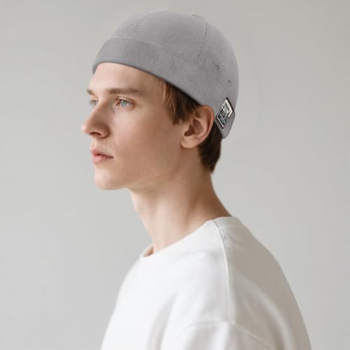 DIYDECAL Brimless Docker Cap,Skullcap Beanie, Retro Sailor Hat for Mens Womens - color: Grey