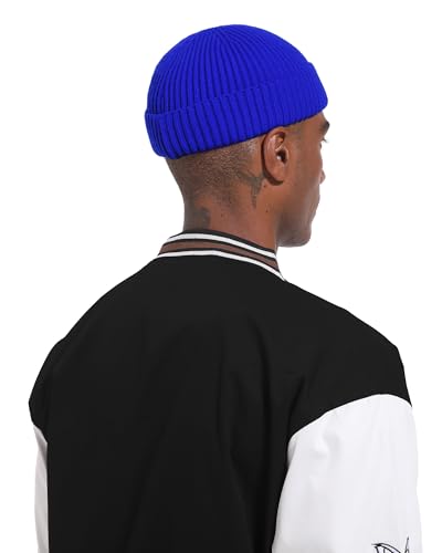 Short Fisherman Beanie for Men Women Wool Fleece Lined Winter Hat - color: 1pcs-blue