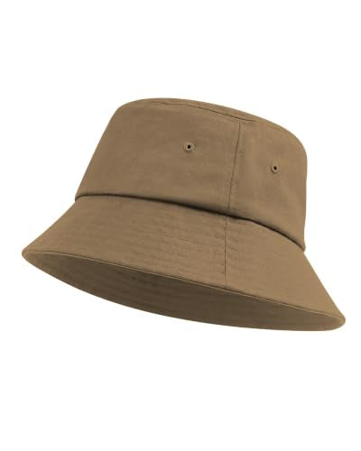 Zylioo XXL Linen Bucket Hat for Big Heads, Summer Travel Sun Hat - color: Coffee, size: Large-X-Large