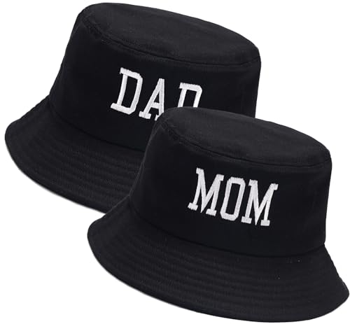 XYIYI 2 Pack Unisex Bucket Hat for Women Men Summer Beach Fishing Hat Sun Hat - color: Dad Black Mom Black