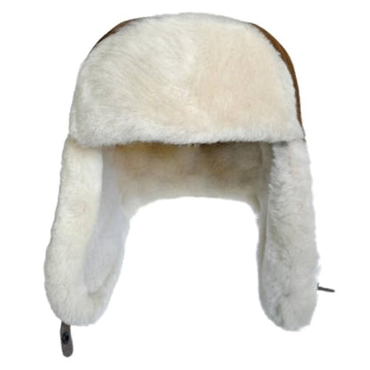 Leather Aviator Russian Ushanka Trapper Shearling Sheepskin Fur Ear Flap Waterproof Winter Hat - color: Cognac Brown, size: Medium