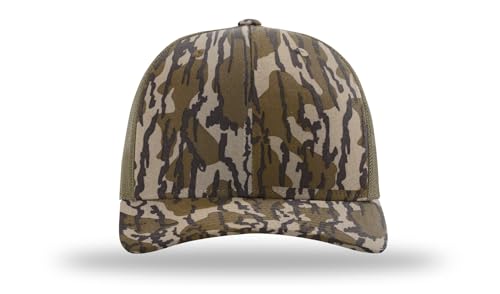Richardson 112 Trucker Hat - Premium Blank Baseball Cap, Adjustable Snapback Hat - Structured Six Panel Richardson Blank Hats - color: Bottomland Camo/Loden