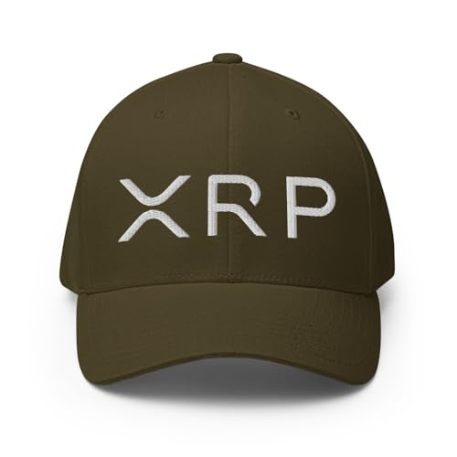 FX XRP Crypto Fitted Hat Embroidered Curved Bill Mid Crown Closed-Back Structured Twill Cap - color: Olive, size: Small-Medium