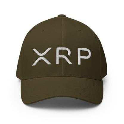 FX XRP Crypto Fitted Hat Embroidered Curved Bill Mid Crown Closed-Back Structured Twill Cap - color: Olive, size: Large-X-Large