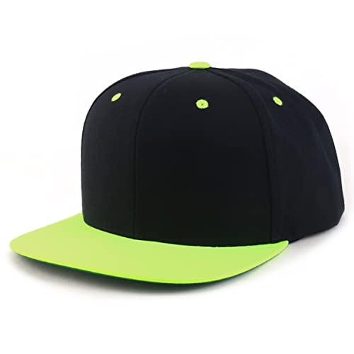 Trendy Apparel Shop Oversize XXL Structured Blank Flatbill Snapback Cap - color: Black Neon Green, size: XX-Large