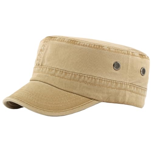 Army Cadet Cap for Men Women Military Flat Top Cap Adjustable Cotton Basic Baseball Cap - color: Khaki