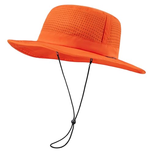 UPF 50+ Bucket Sun Hat with Laser Perforated Mesh Cooling Adjustable Breathable Lightweight for Outdoor Men Women - color: Orange