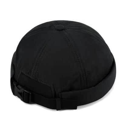 Clakllie Quick Dry Brimless Docker Cap for Men Summer Beanie Sailor Skullcap Lightweight Waterproof Adjustable No Brim Hat - color: S-ct86-black