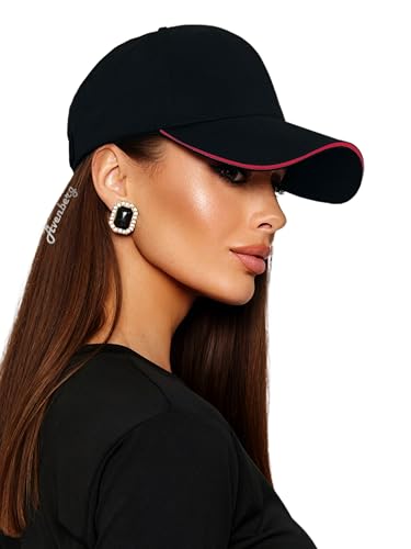 Sandwich Brim High Crown Baseball Cap – Logo-Free – Deep Fit Structured Hat for Men & Women – Minimalist Design - color: Black / Red