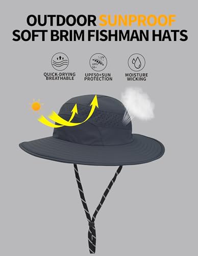 UPF50+ Bucket Hat, Wide Brim Sun Cap - color: Dark Grey
