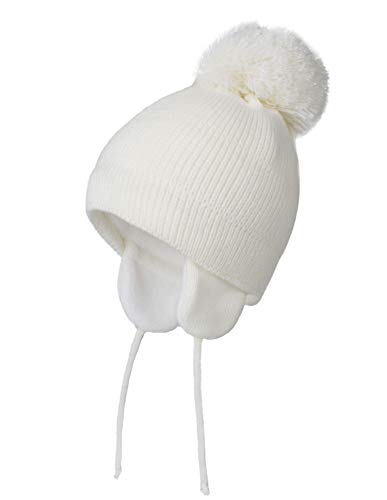 Baby Toddler Beanie Earflap Winter Hat Fleece Lined Knit Cap Girls Boy - color: White, size: 2-5T
