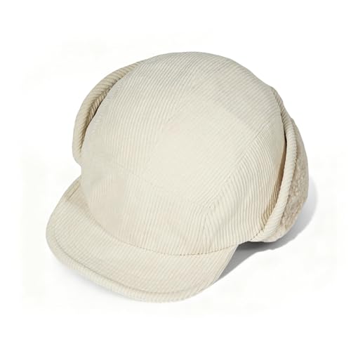Clakllie Winter Earflaps Hat Short Brim Baseball Cap with Ear Flap Warm Trapper Hat Soft 5 Panel Style Russian Hats - color: Cdus-bsdt2501-beige
