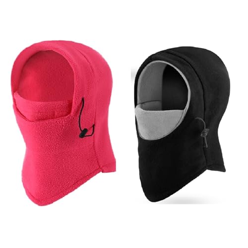 Frienda 2 Pcs Balaclava Ski Mask Windproof Warmer Fleece Adjustable Winter Mask Face Cover for Men Women - color: Black Mixed Grey,rose Red
