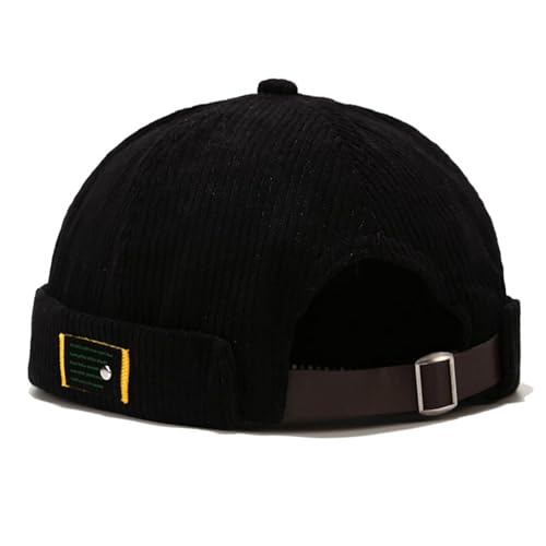 Men Docker Cap Brimless Skullcap Sailor Cap Rolled Cuff Retro Beanie Hat with Adjustable - color: Corduroy Black