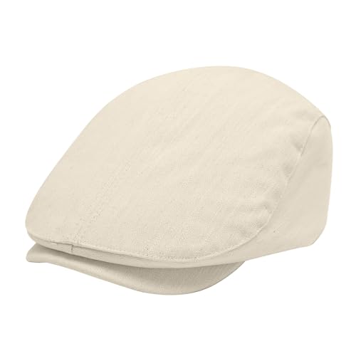 ZLYC Men Cotton Flat Cap Summer Scally Newsboy Beret Driver Hat - color: Back Buckle Beige