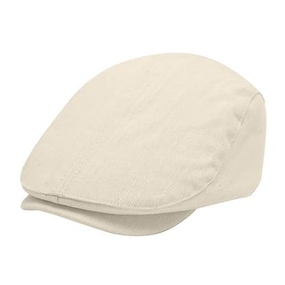 ZLYC Men Cotton Flat Cap Summer Scally Newsboy Beret Driver Hat - color: Back Buckle Beige