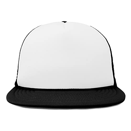 DALIX Flat Billed Trucker Hat Mesh Back S M L Adjustable Cap Solid Two Toned Snapback - color: Black-white, size: One Size