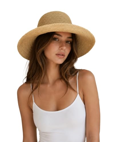 Natural Raffia Straw Bucket Hat for Women Sun Beach Handmade Raffia Woven Bucket Hat Foldable Summer Cap - color: Natural Raffia(brim3.9")