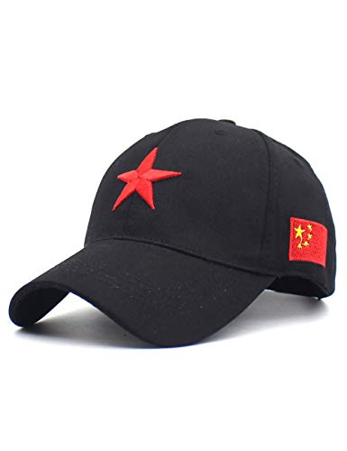 RINTONIX Men's Adjustable Strap China Red Five Point Star Military Dad Hats Unisex Chinese Flag Mao Army Baseball Caps - color: Black